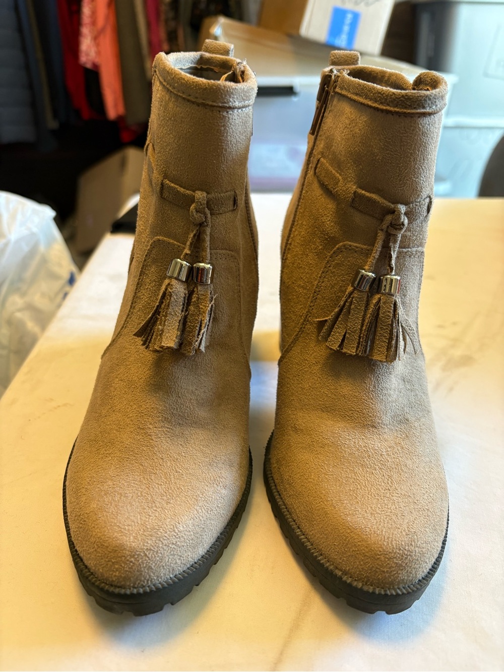 Jessica Simpson Taupe Suede Tassel Ankle Boots
